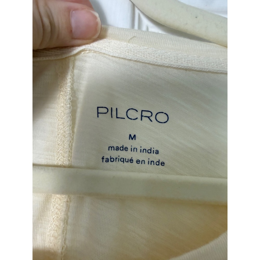 Pilcro Textured Babydoll Top Size M Cream Excellent Pintuck Cotton Long Sleeve - Picture 3 of 6